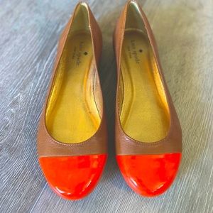 Kate Spade leather ballet flats, tumbled calf/patent orange, with box, size 6.5